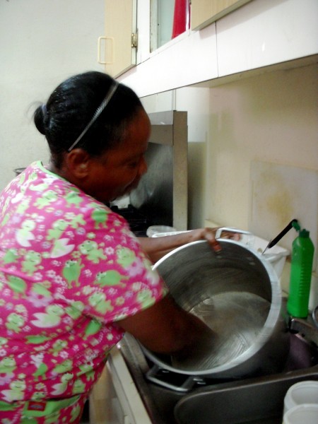 Cleaning the soup kitchen dishes